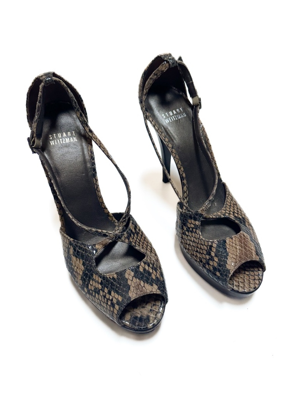 Stuart Weitzman Black + Tan Python Snake Print Le… - image 1